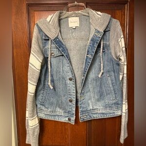Denim and Gray Hooded Jacket